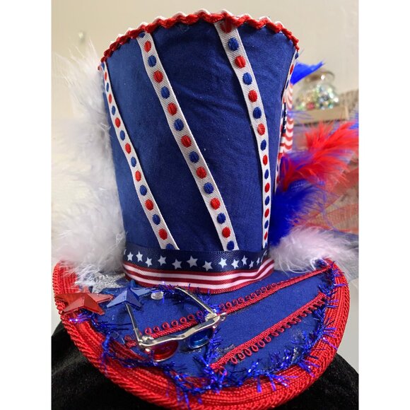 Fourth Of July Mini Blue Top Hat Fascinator main image 7